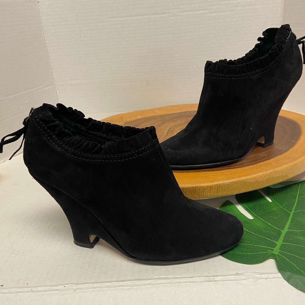 Miu Miu Ribbed Leather Wedge Booties